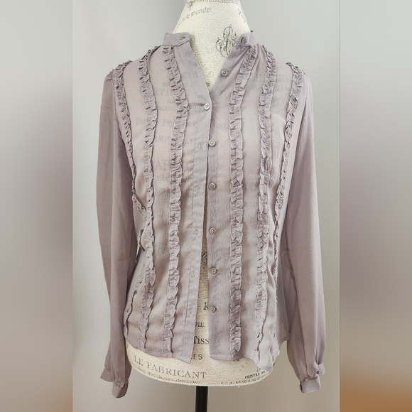 LOFT ruffle grey blouse in size 4 - Picture 1 of 6